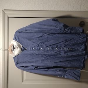 Tommy Hilfiger long sleeve button down shirt blue white collar 17 1/2 33